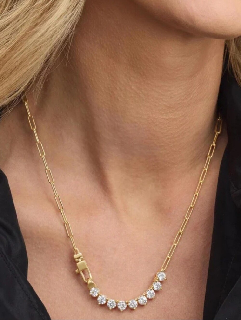 NIB! Melinda Maria Not Your Basic Samantha Tennis Necklace in gold. 18" length.